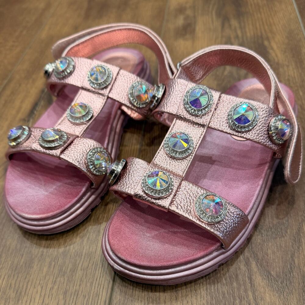 Kurt Geiger Mini Orson Pink Crystal Sandals Kids Size 4 - Picture 3 of 6